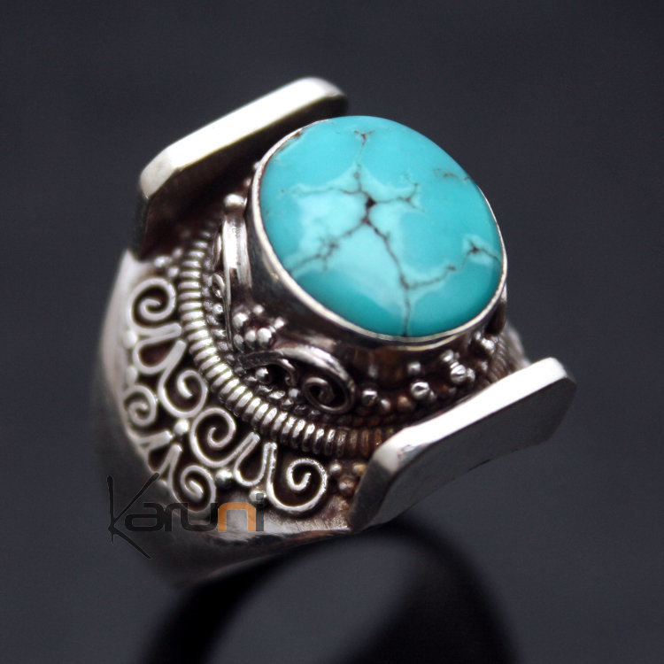 ... Indiens Bague ChevaliÃ¨re en Argent Pierre Turquoise Bleue NÃ©pal 11