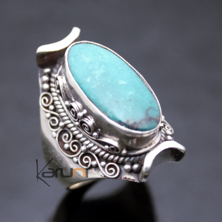 ... Indiens Bague ChevaliÃ¨re en Argent Pierre Turquoise Bleue NÃ©pal 16