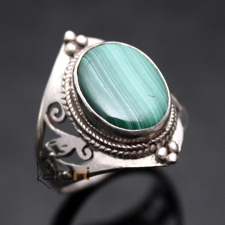 Bijoux Ethniques Indiens Bague ChevaliÃ¨re en Argent Pierre Malachite ...