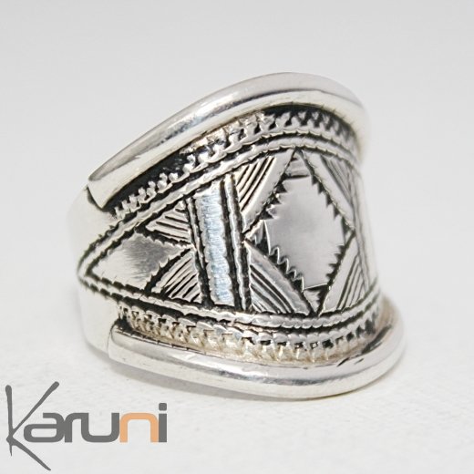 Bijoux Touareg Ethniques Bague en Argent Bandeau GravÃ© HommeFemme 07