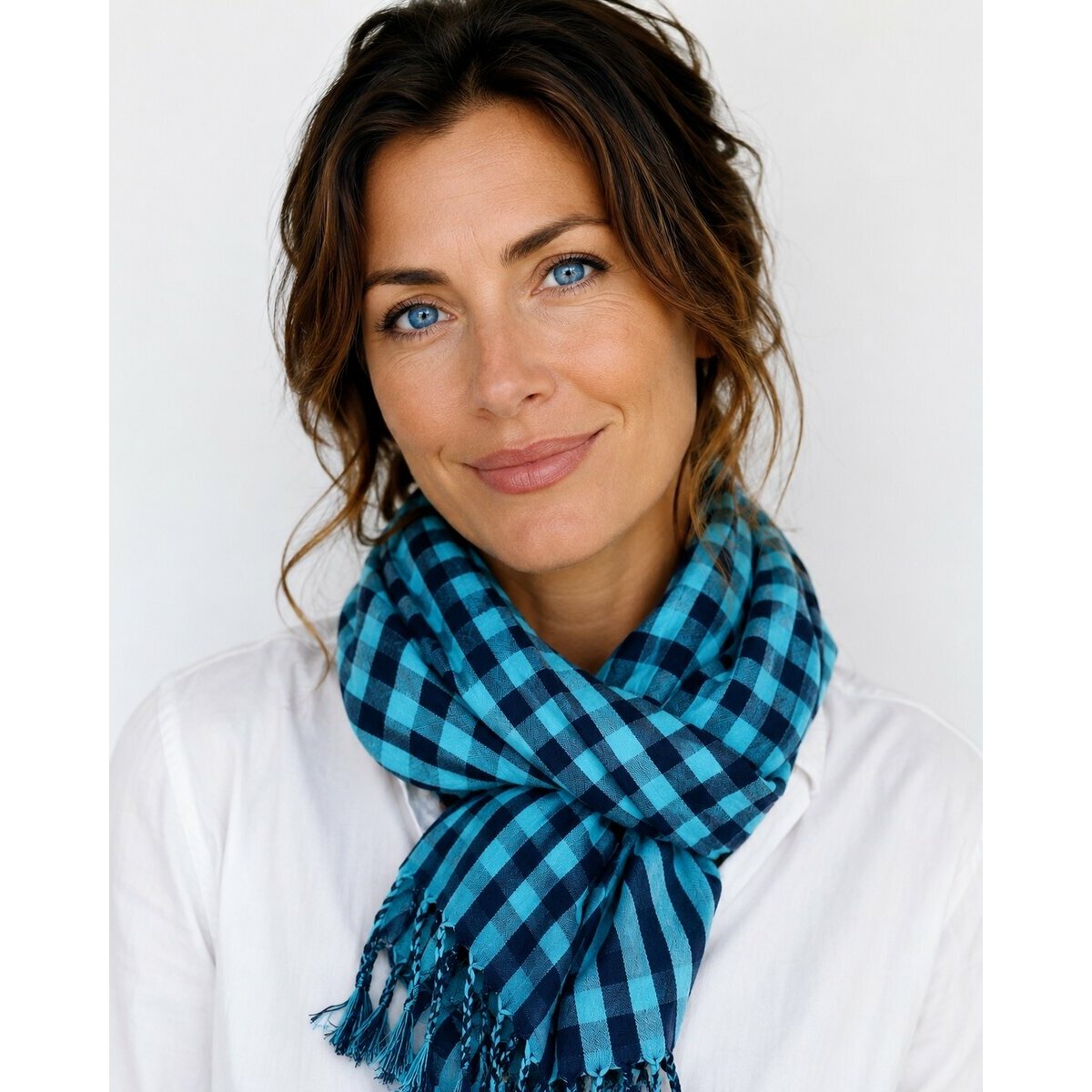 Krama Cambodge Bleu Turquoise et Marine 175 x 95 cm � &Eacute;charpe Artisanale en Coton