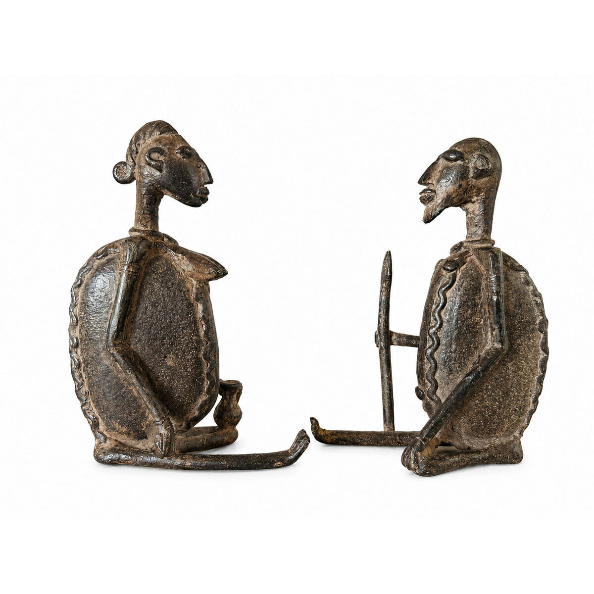 Couple Dogon en Bronze � Sculpture Africaine Artisanale Symbole d'Amour et d'Union
