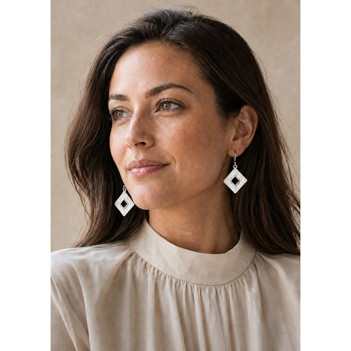 Boucles d'Oreilles Carr&eacute;es Argent 925 � Pendants G&eacute;om&eacute;triques Faits Main