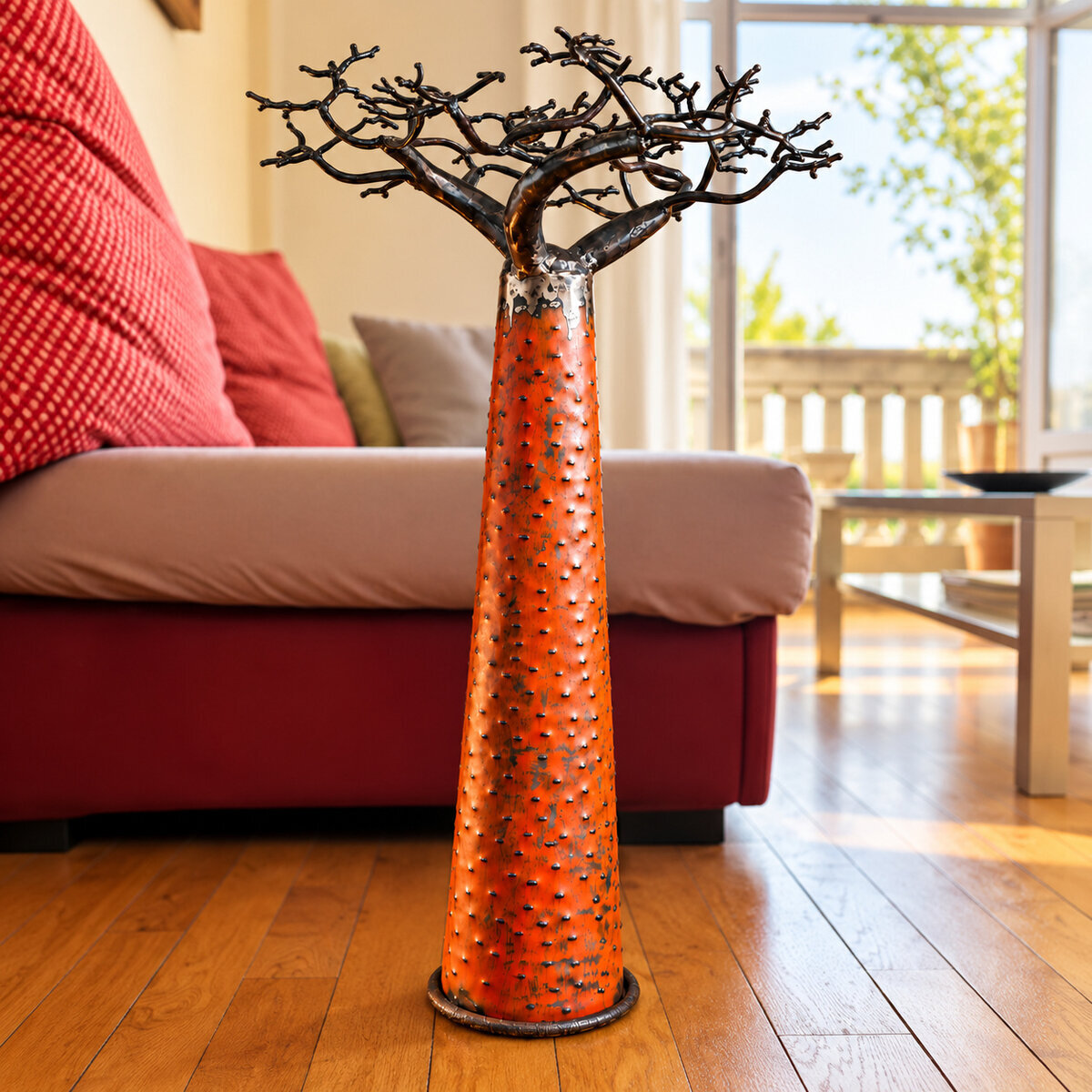 Baobab orange en m&eacute;tal recycl&eacute; � Arbre d&eacute;coratif fait main 60 cm