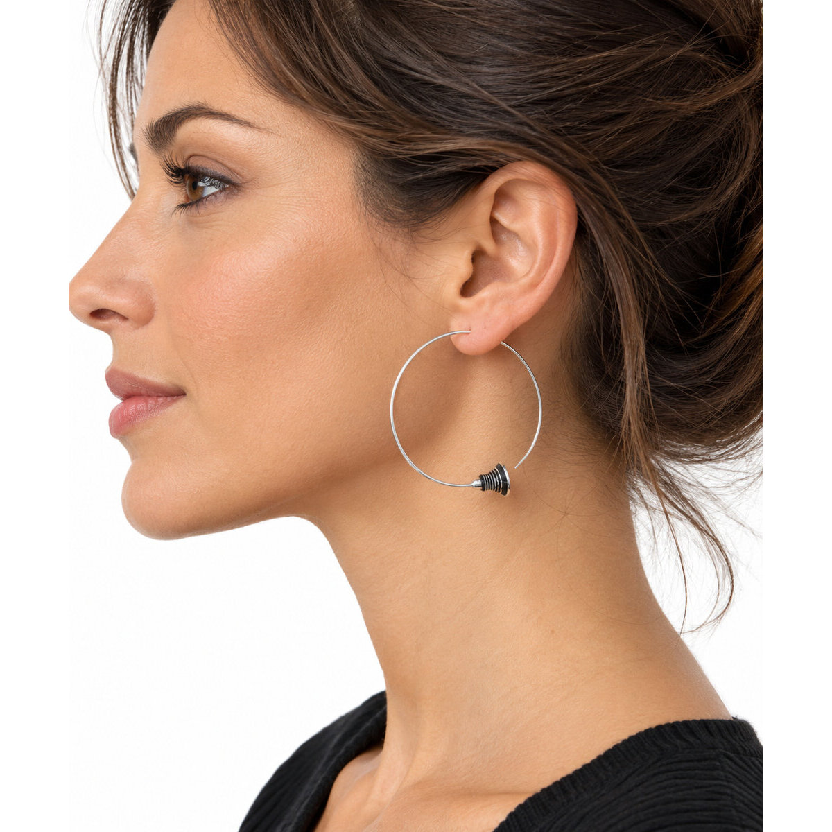 Cr&eacute;oles touareg argent 925 et &eacute;b&egrave;ne � Faites main, diam&egrave;tre 5 cm