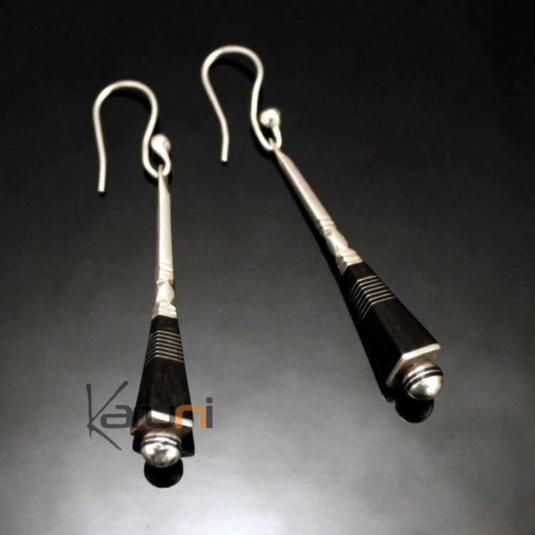 Boucles d'Oreilles Touareg Massues carrés en Argent et Ebène 32