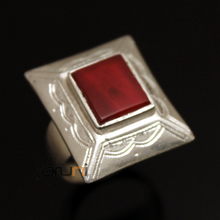 Bague en Argent et Agate Rouge 28 Grand Rectangle