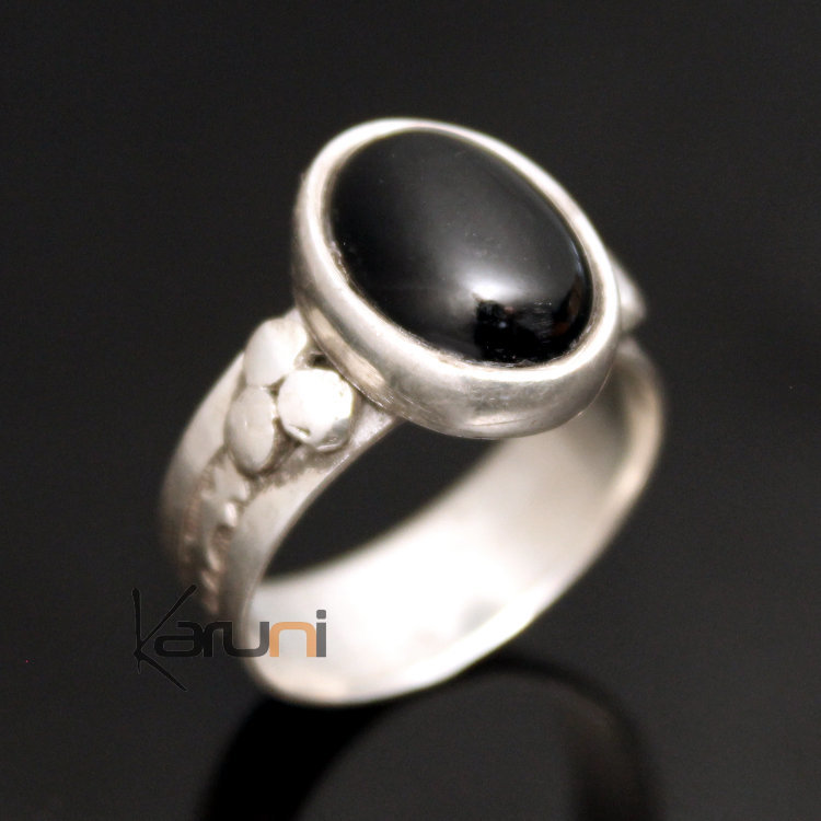 Bague en Argent et Onyx Noir 33 Ovale Fine