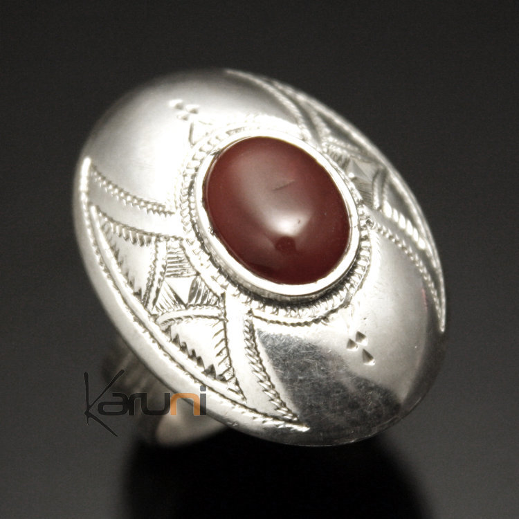 Bague en Argent et Agate Rouge 02 Ovale Gravé