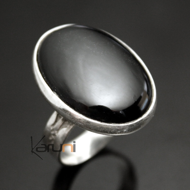 Bague en Argent et Onyx Noir 03 Grande Ovale