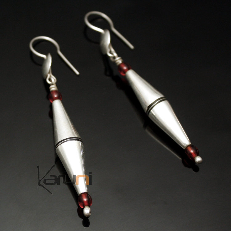 Boucles d'oreilles en Argent 03 Perle Losange Rouge