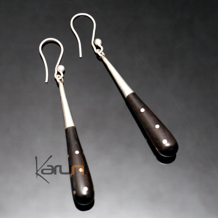 Boucles d'Oreilles en Argent et Ebène Massues 50 Attaches Design Karuni Points