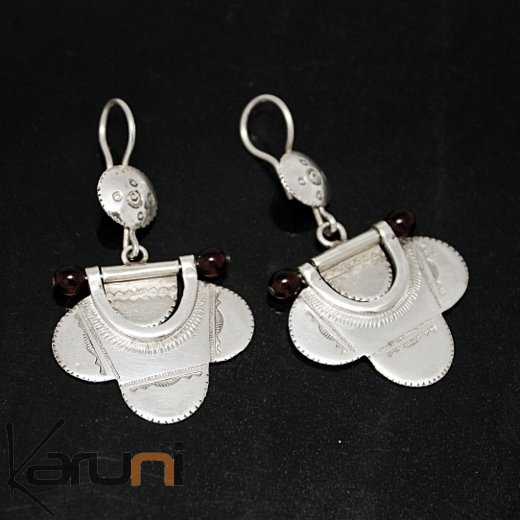 Bijoux Touareg Ethniques Boucles d'Oreilles en Argent Etoile Perles