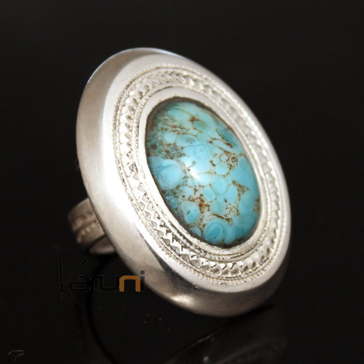 Bague en Argent et Turquoise 18 Grande Ovale