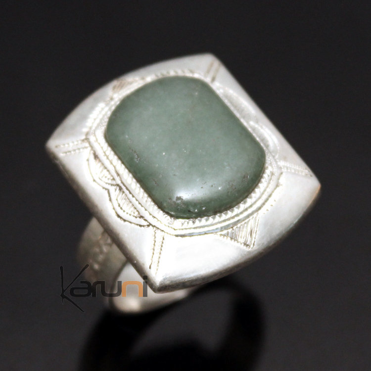 Bague en Argent et Aventurine Verte 02 Rectangle