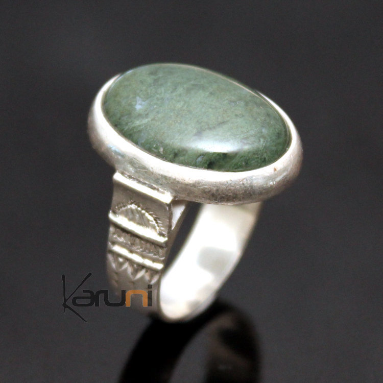 Bague en Argent et Aventurine Verte 04 Ovale