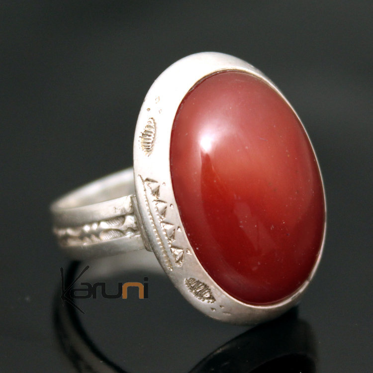 Bague en Argent et Agate Rouge 22 Ovale