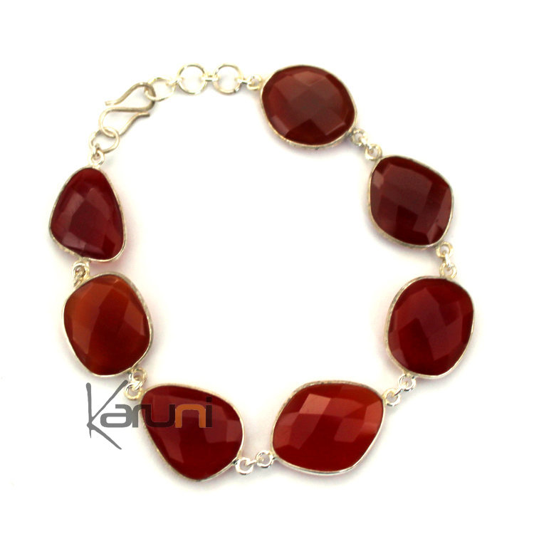 Bracelet en Argent 925 et Pierres Fines Facettes 09 Cornaline Rouge