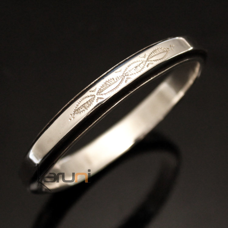 Bracelet Jonc en Argent et Ebène Gravé 02