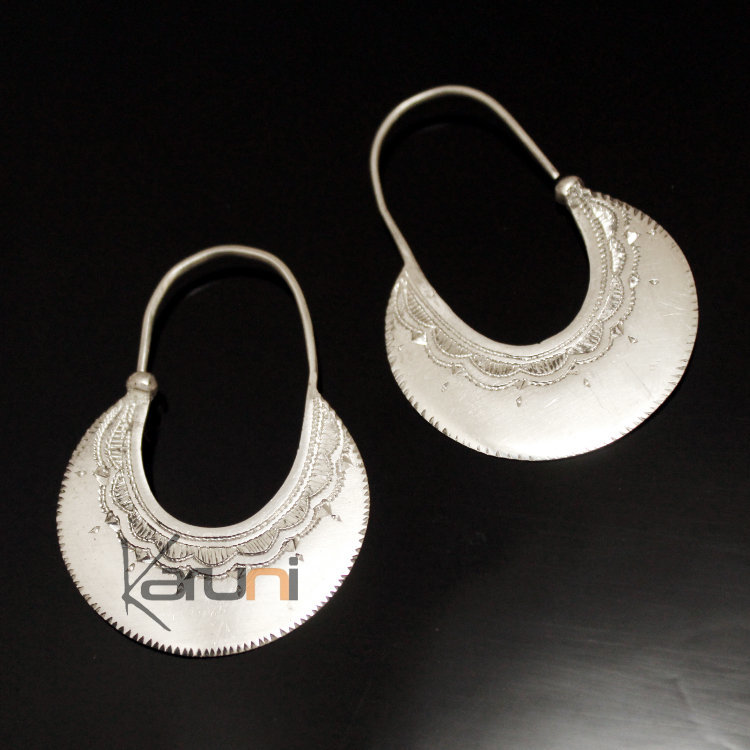 Boucles d'Oreilles Créoles en Argent 26 Plates Gravées 3 cm