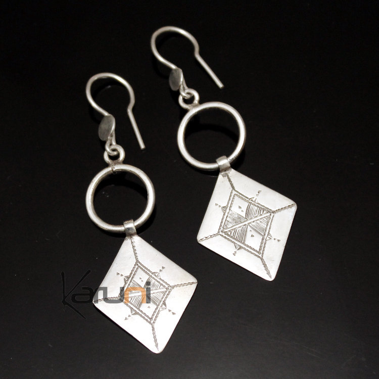 Boucles d'oreilles en Argent 13 Anneau Pendant Losange