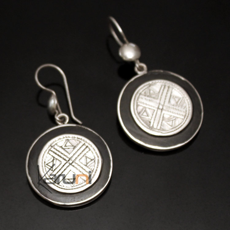 Boucles d'Oreilles en Argent et Ebène 05 Rondes  Gravées