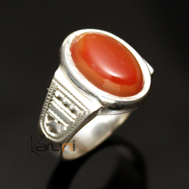 Bague en Argent et Agate Rouge 40 Chevalière Ovale