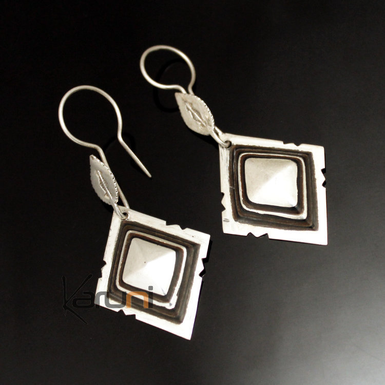 Boucles d'Oreilles en Argent et Ebène 98 Diamant Facettes