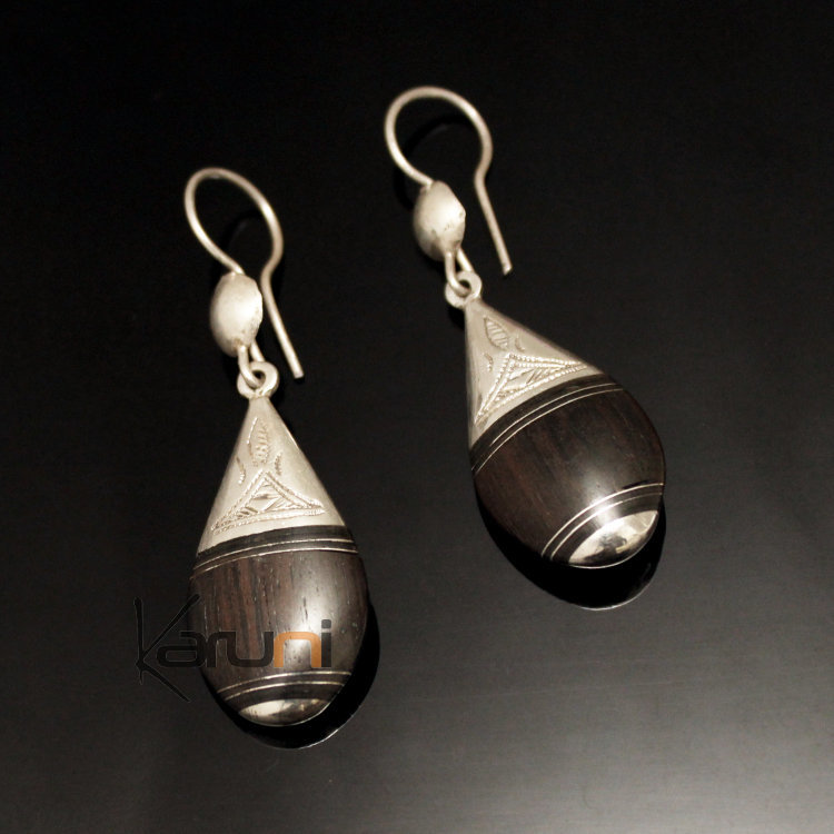 Boucles d'Oreilles en Argent et Ebène 99 Goutte Bombée