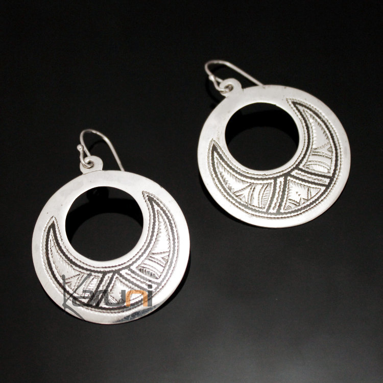 Boucles d'oreilles en Argent 104 Grand Rond Gravé Ebène