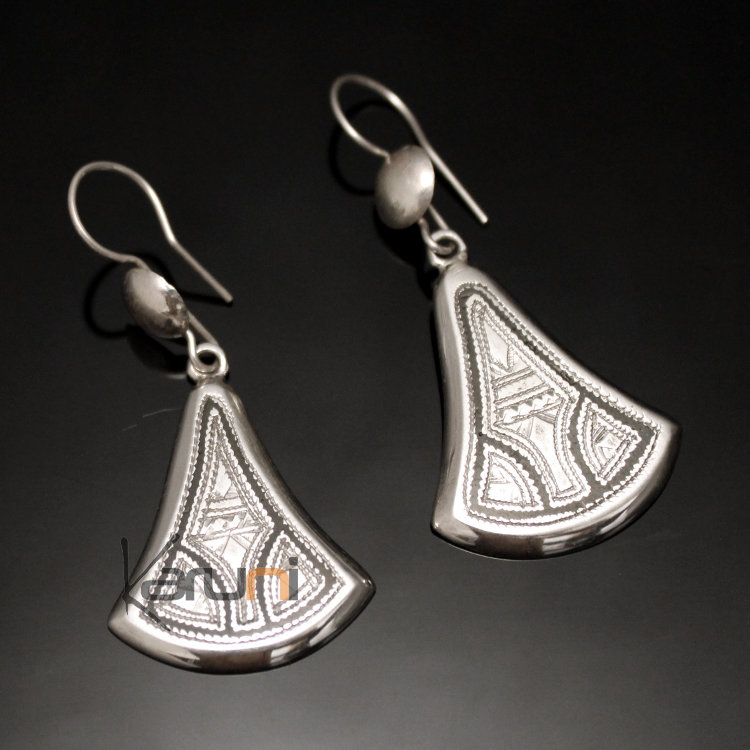 Boucles d'oreilles en Argent 110 Triangle Gravé Ebène