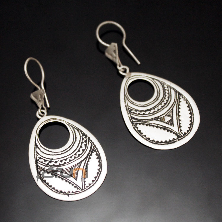 Boucles d'oreilles en Argent 120 Grandes Gouttes Creuses Plates Gravées