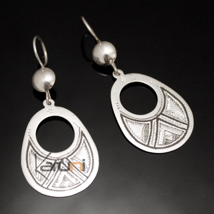 Boucles d'oreilles en Argent 122 Grandes Gouttes Creuses Plates Gravées Ebène Triangles