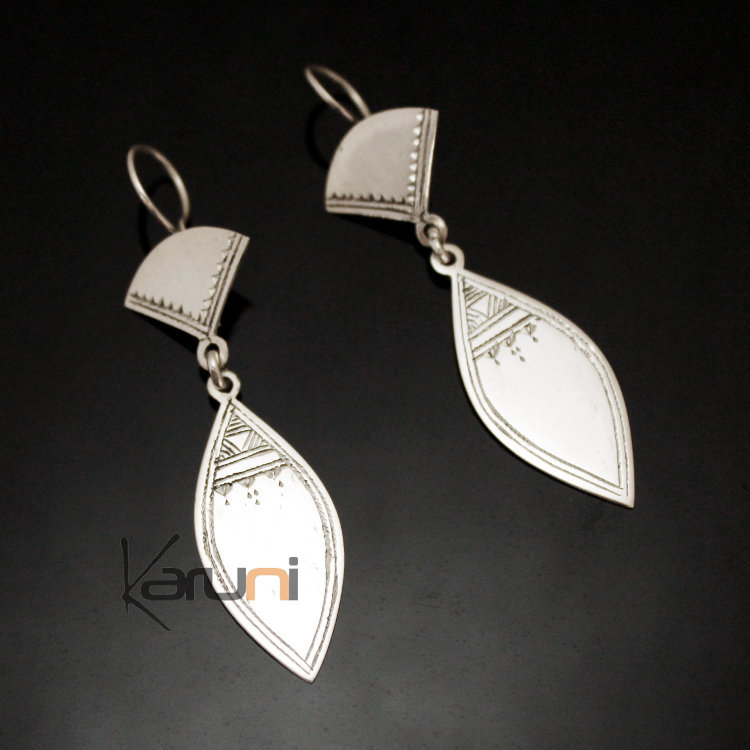 Boucles d'oreilles en Argent 125 Petite Feuille Gravée