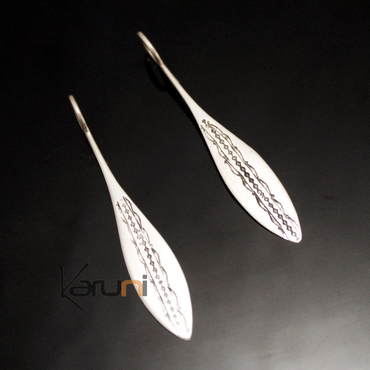 Boucles d'oreilles en Argent 135 Feuille Fuseau Gravé