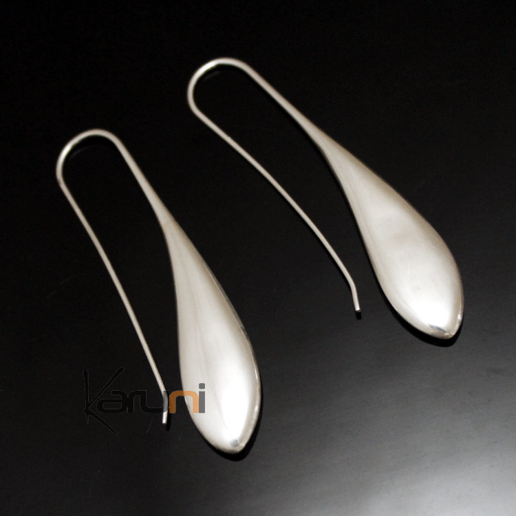 Boucles d'oreilles en Argent 142 Feuilles Longues Lisses Design Karuni