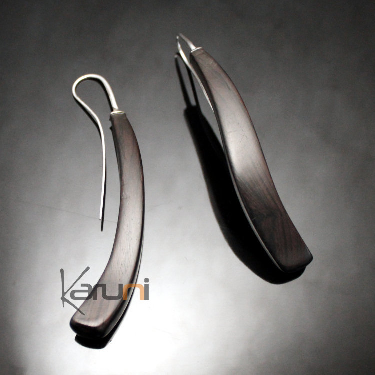 Boucles d'Oreilles en Argent et Ebène 167 Long Pendant Twist Design Karuni