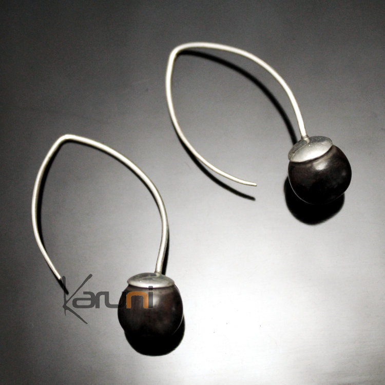 Boucles d'Oreilles en Argent et Ebène 168 Graines Design Karuni