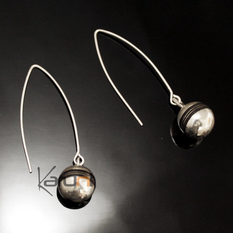 Boucles d'oreilles en Argent 147 Perles Lignes Ebène Longues