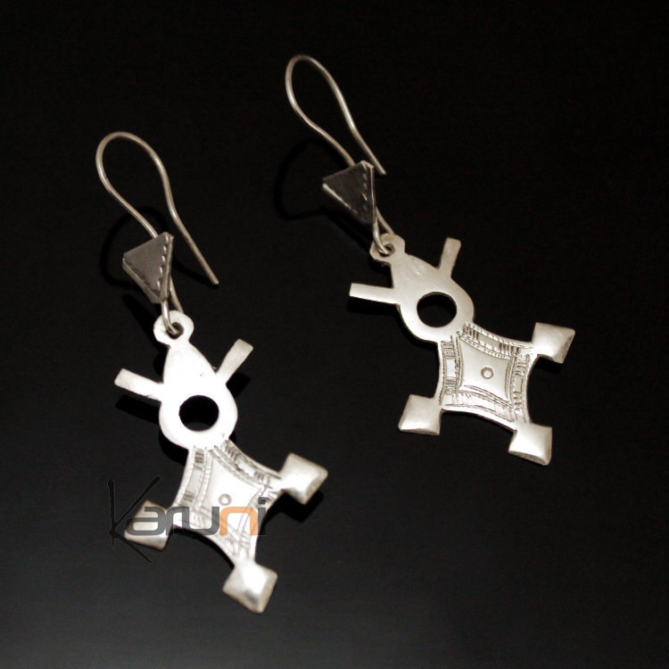 Boucles d'oreilles en Argent 150 Croix du Sud d'Agadez Niger 4,5 cm