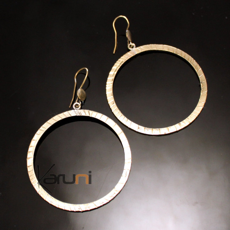 Boucles d'Oreilles Peul Fulani Mali 134T Bronze Doré Cercle Gravé