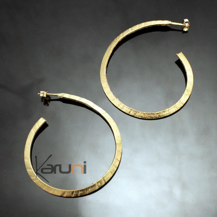 Boucles d'Oreilles Créoles Peul Fulani Mali 150T Bronze Doré Fines Gravées