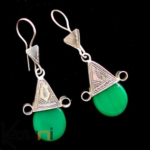 Bijoux Ethniques Touareg Boucles d'oreilles en Argent Croix du Sud d'Ingall Niger Rondes Vert