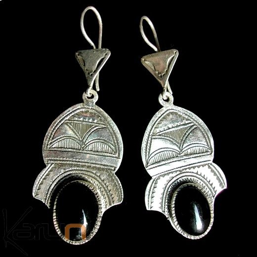 Boucles d'oreilles touareg argent et onyx noir 10