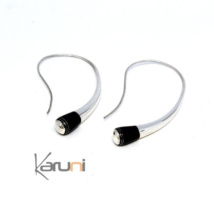 Boucles d'oreilles Créoles longues fil argent Ebène Design Karuni