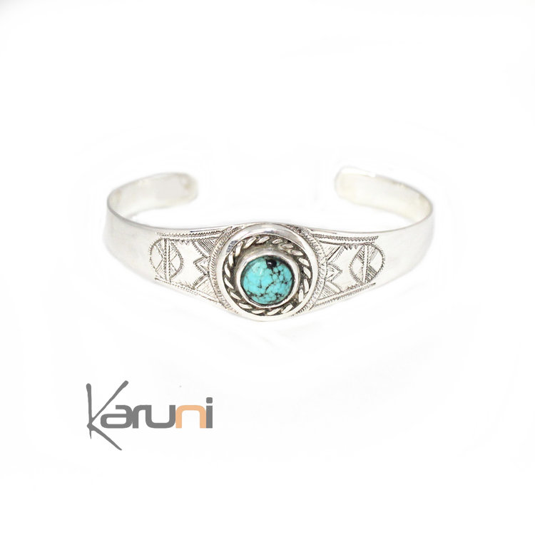 Bracelet Nigérien 09 Argent Turquoise ronde