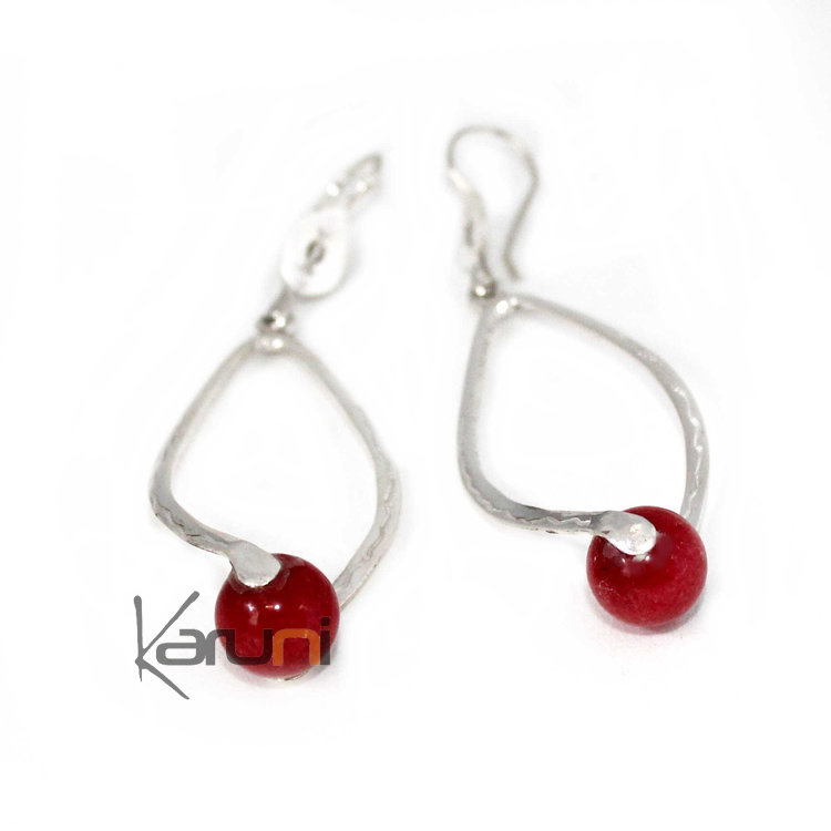 Boucles d'Oreilles en Argent et Agathe Rouge