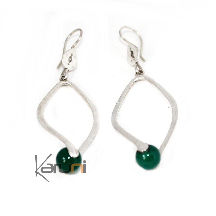 Boucles d'Oreilles en Argent et agathe verte