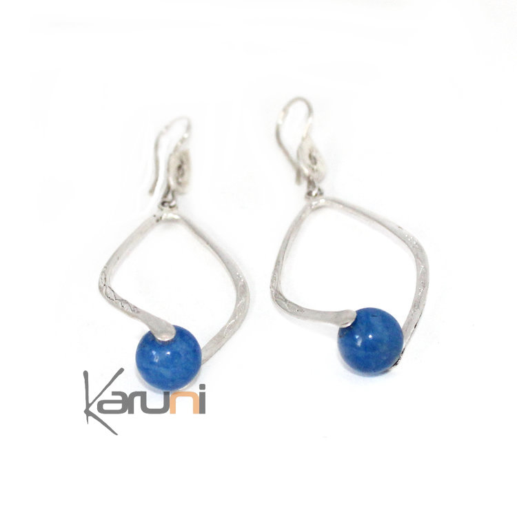 Boucles d'Oreilles en Argent et agathe bleue