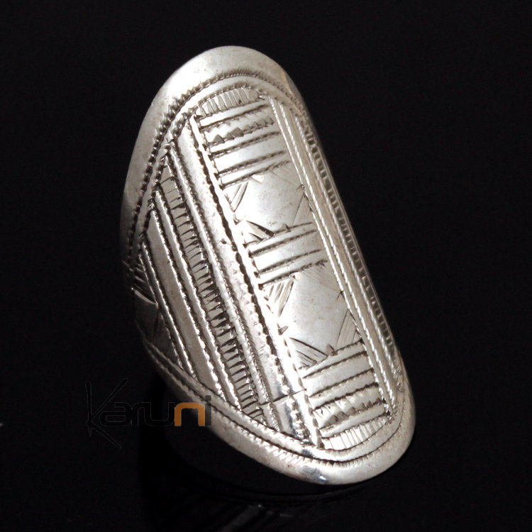 Bague Tuareg Navette Gravée en Argent 75